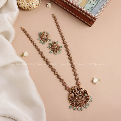 Antique Finish Lakshmi Green drops Long Haaram HA260