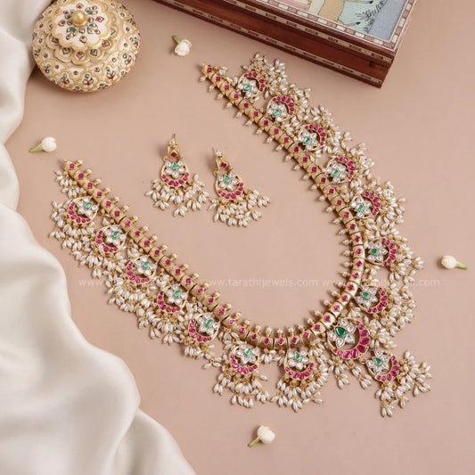 Jadau Kundan Floral Half Moon Guttapusalu Haaram HA377