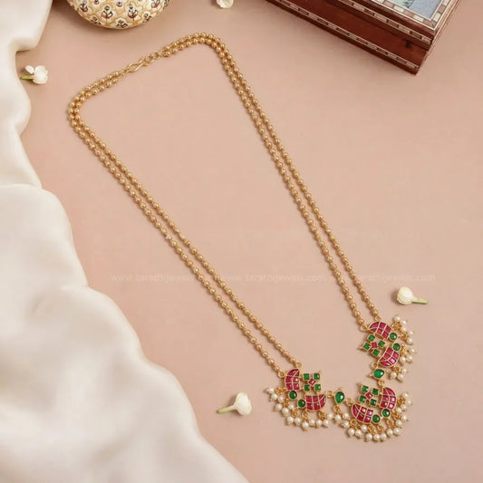 Antique Gold Finish Ruby Green stones Haaram HA383