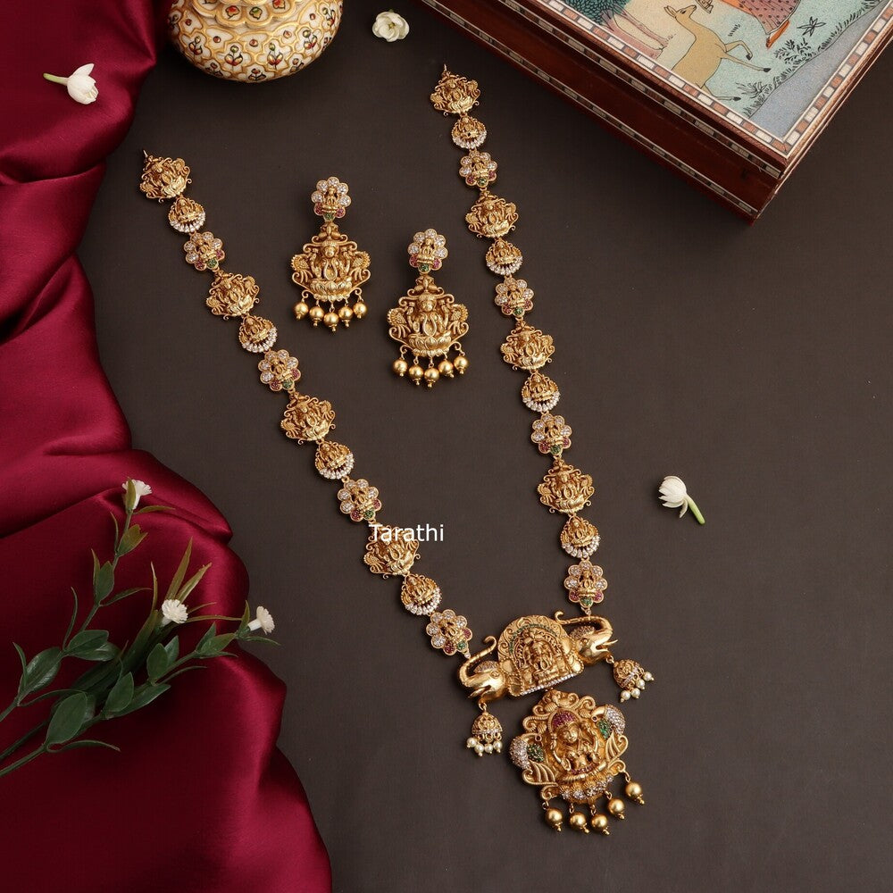 Gold Look alike Lakshmi Pendant Long Haaram  HA445