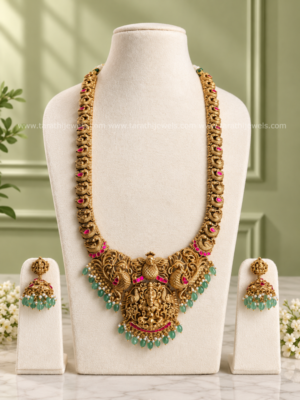 Premium Quality Lakshmi  Green Beads Haaram HA472