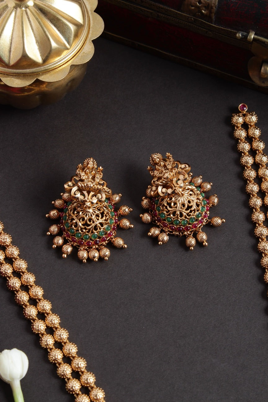 Gold Look alike Lakshmi Pendant Long haaram HA193
