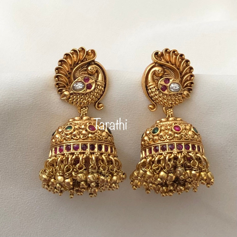 Amazing Gold tone Peacock Jumka EA302