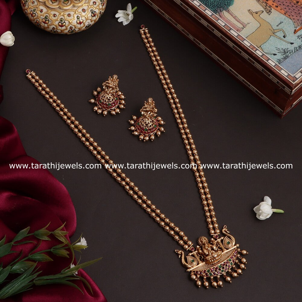 Gold Look alike Lakshmi Pendant Long haaram HA81