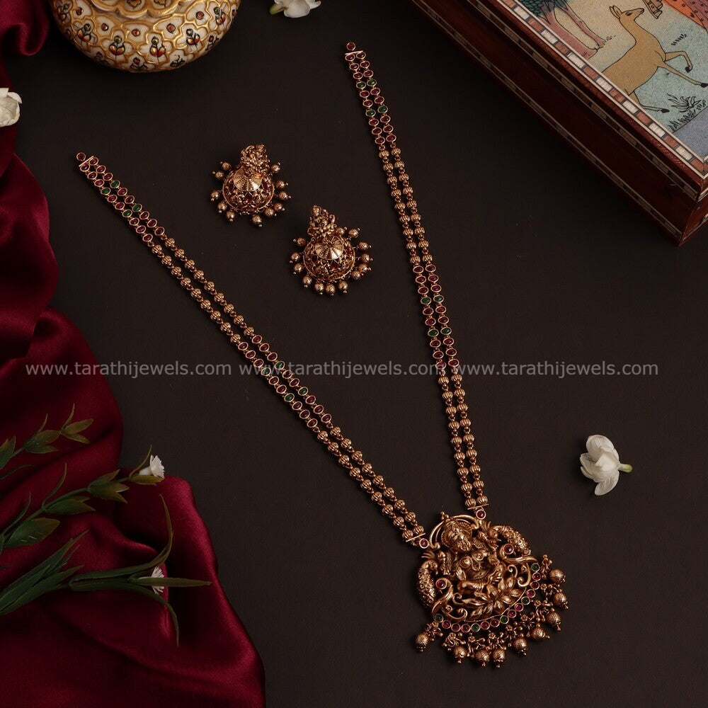 Gold Look alike Lakshmi Pendant Long Haaram HA202