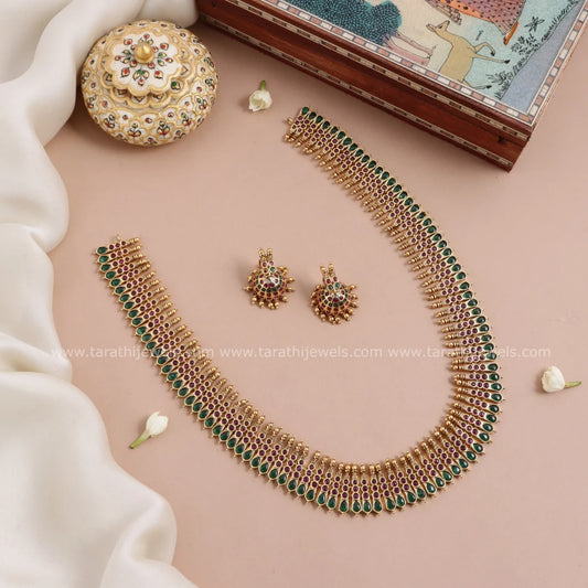 Gold toned Green with Ruby Kerala Traditional Haaram HA322