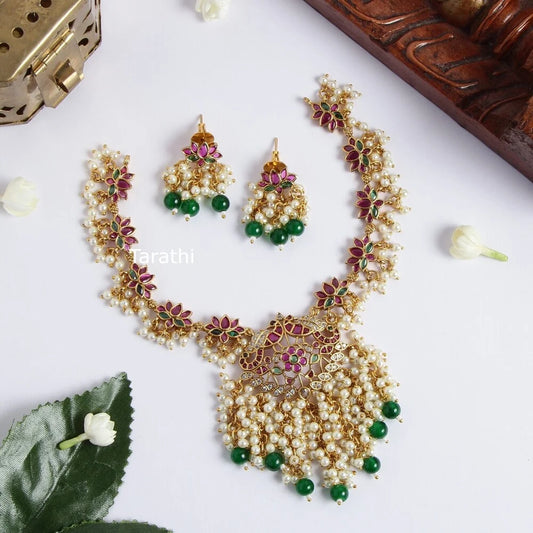 Lotus with peacock design Guttapusalu Necklace N915
