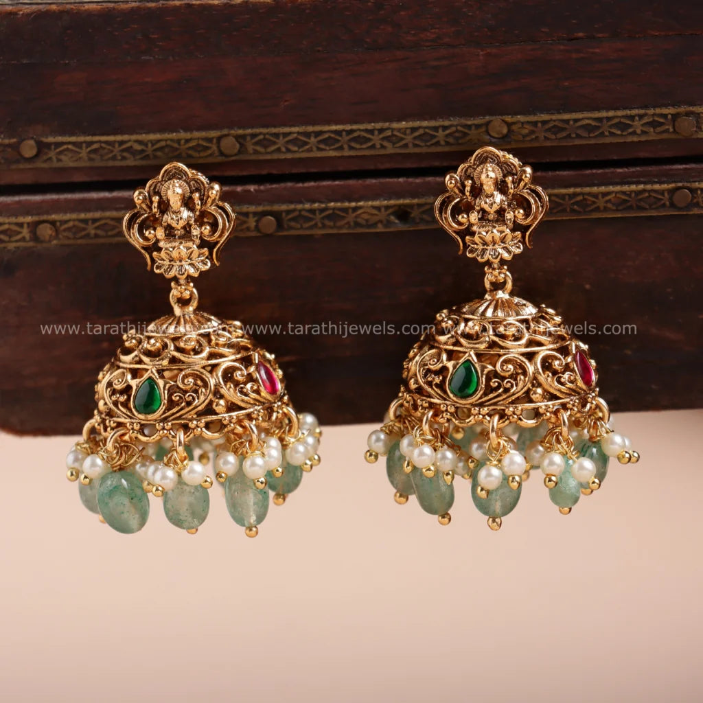 Antique Finish Lakshmi Green drops Long Haaram HA260
