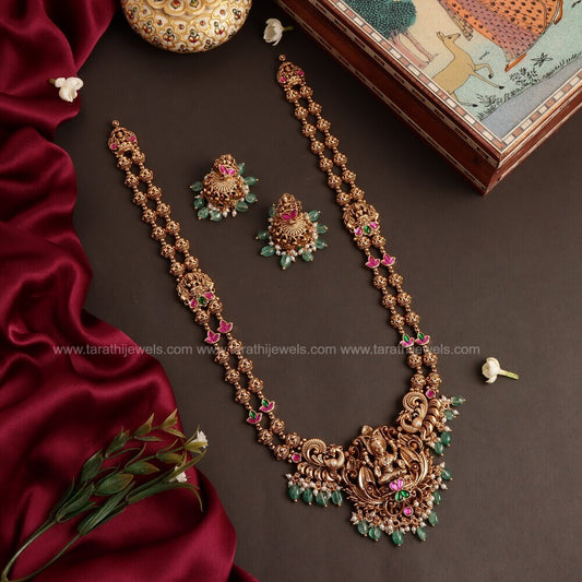 Antique Finish Lakshmi Green drops Long Haaram HA226