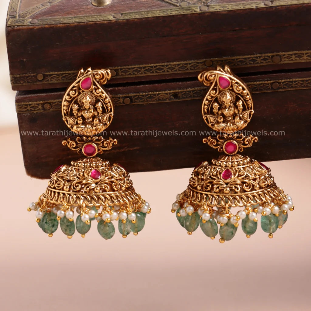 Antique Finish Lakshmi Green drops Long Haaram HA290