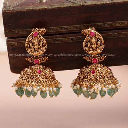 Antique Finish Lakshmi Green drops Long Haaram HA290