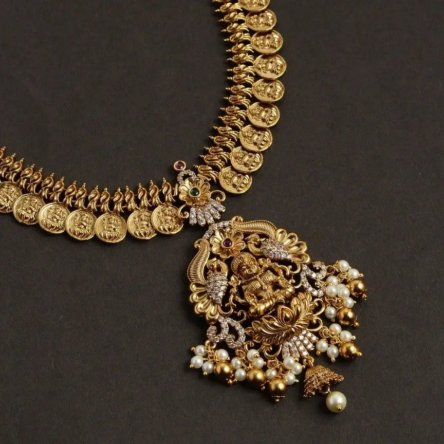Gold Finish Lakshmi guttapusalu Long Haaram HA124