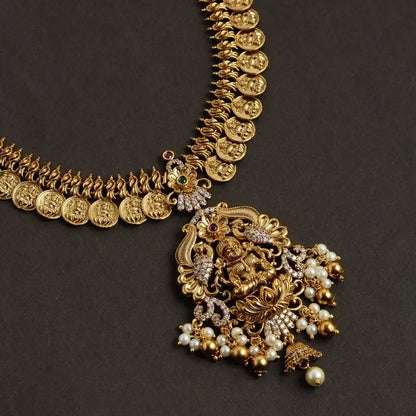 Gold Finish Lakshmi guttapusalu Long Haaram HA124