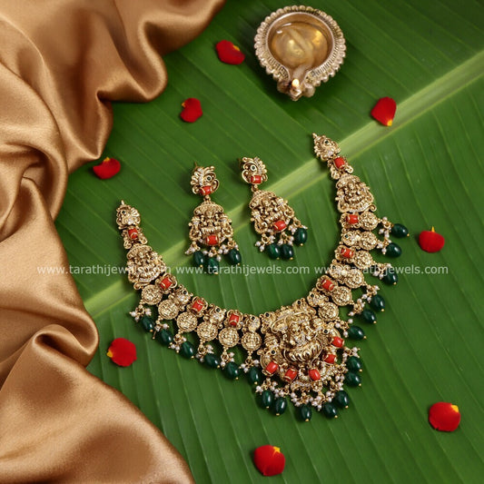 Kirithi Green Beads Temple Necklace N504