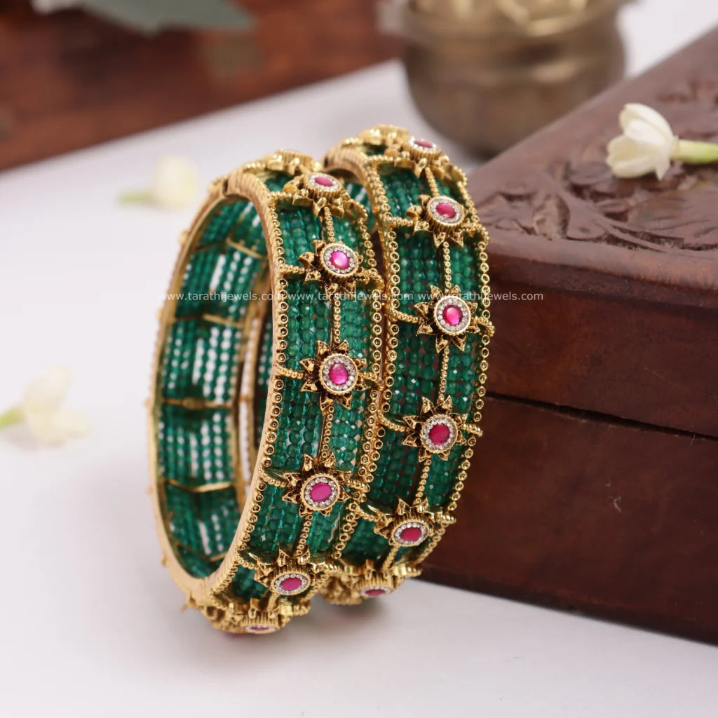Exquisite Green Beaded Jadau Kundan Bangle  BA154