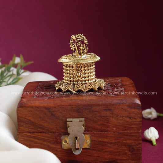 Gold Look alike Kemp stone Kumkum Box KK11