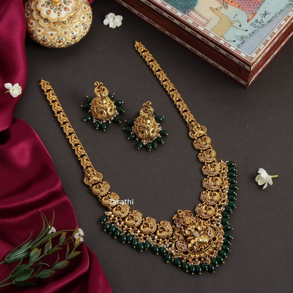 Antique Finish Lakshmi Green drops Long Haaram HA140