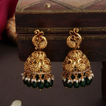Antique Finish Lakshmi Green drops Long Haaram HA140