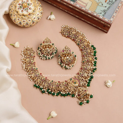 Amazing Peacock Design Green beads Drops Necklace N471