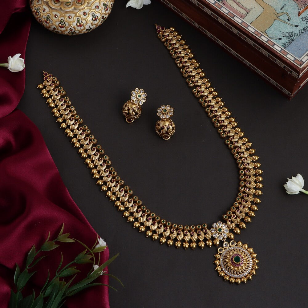 Traditional Peacock and Flower Design Bridal Long Haaram HA72