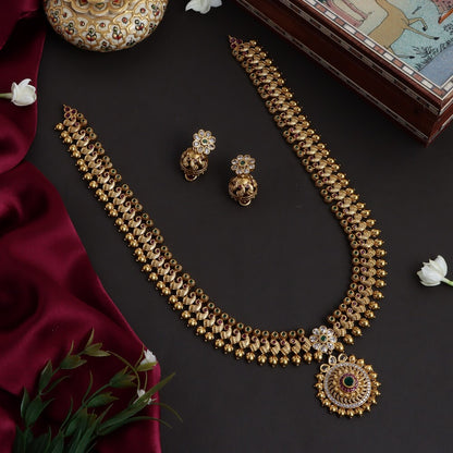 Traditional Peacock and Flower Design Bridal Long Haaram HA72