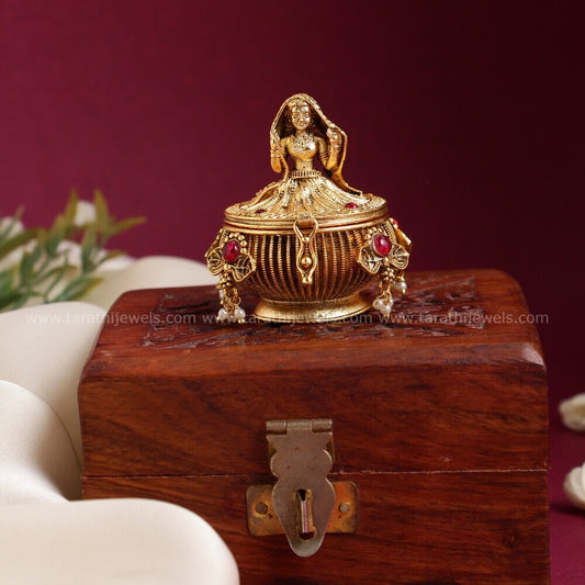 Gold Look alike Kemp stone Kumkum Box KK05