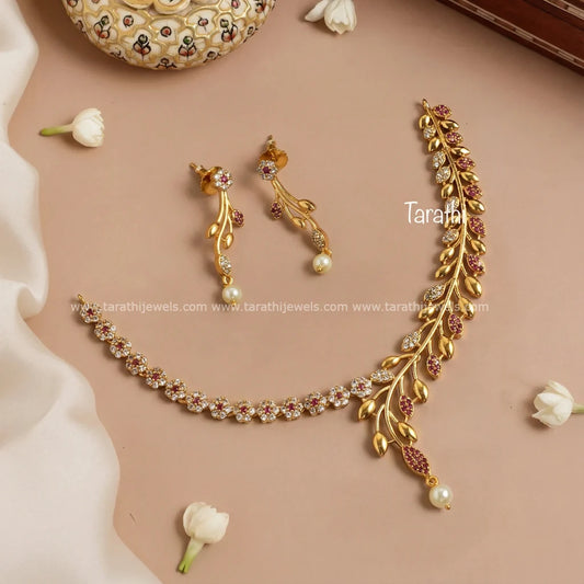 Simple Leaf Design AD Necklace set  N835