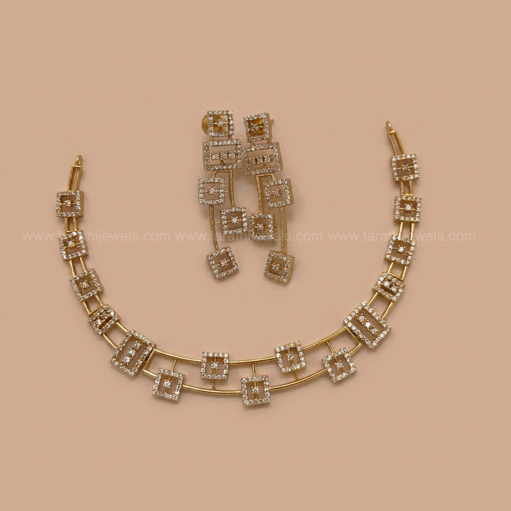 Square Design Cz stone Necklace N465