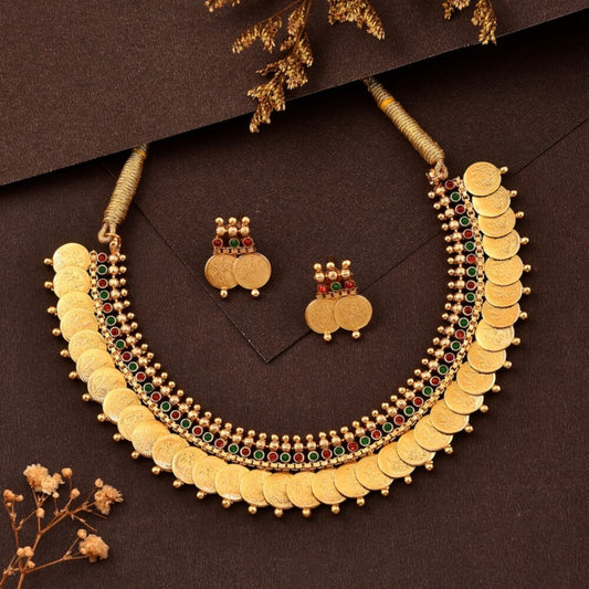 Traditional Gold Finish Lakshmi Coin Necklace N114