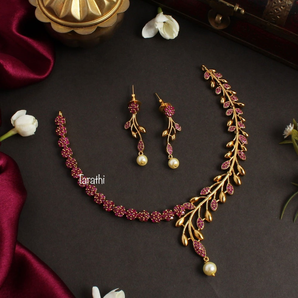 Simple Leaf Design AD Necklace set N298
