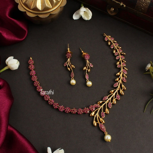 Simple Leaf Design AD Necklace set N298
