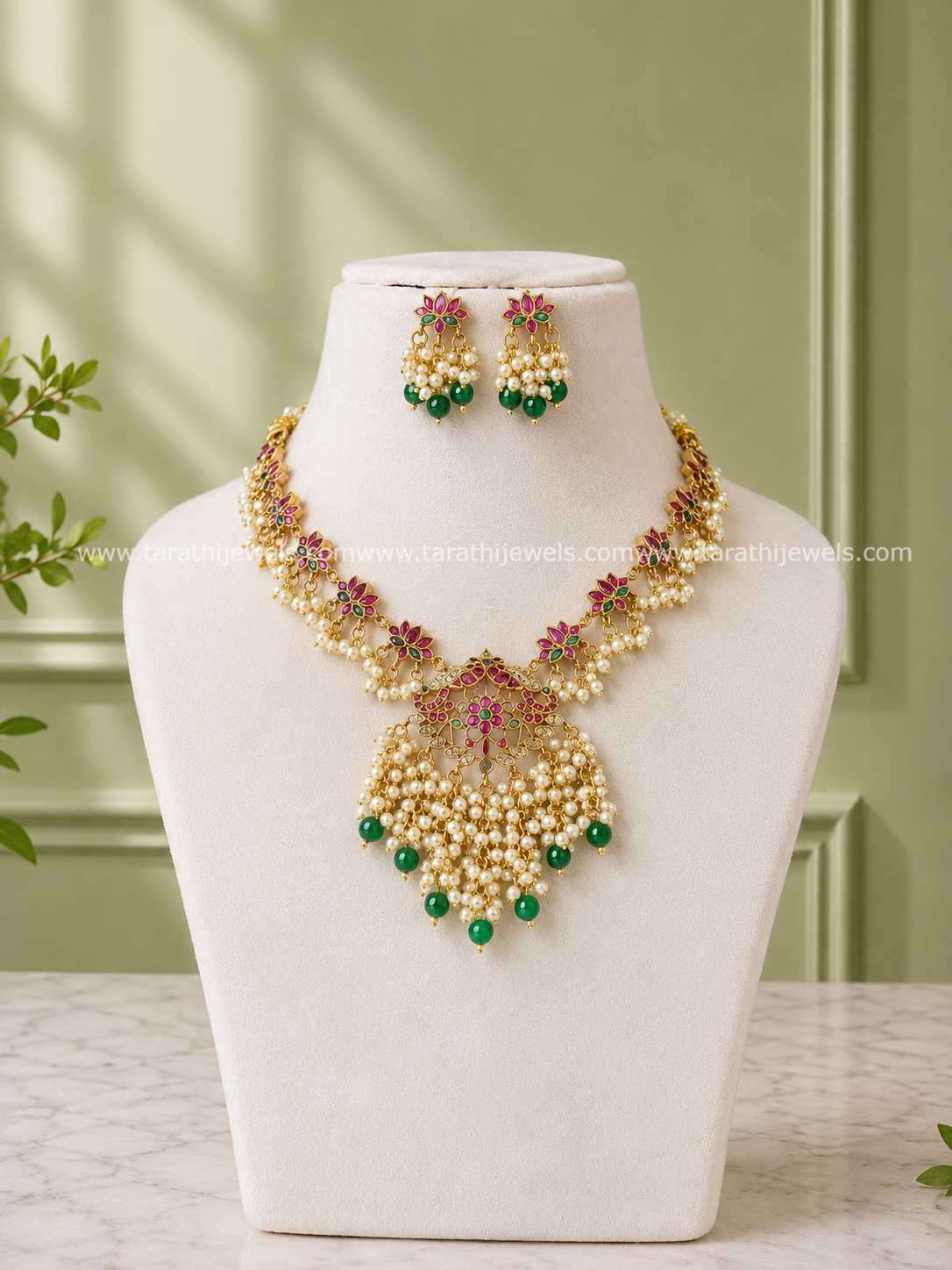 Lotus with peacock design Guttapusalu Necklace N915
