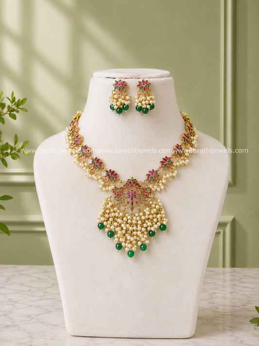 Lotus with peacock design Guttapusalu Necklace N915