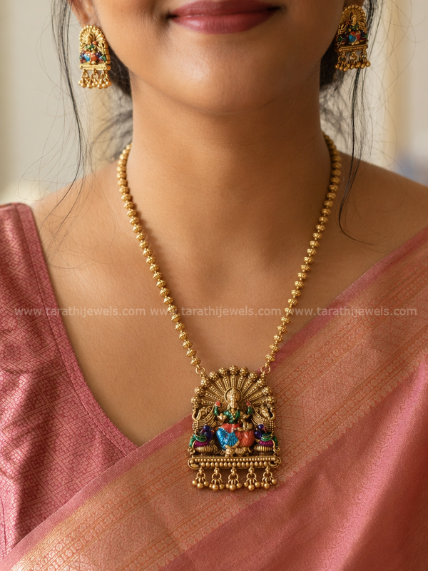 Antique Finish Lakshmi Necklace (Hand Painted) N959