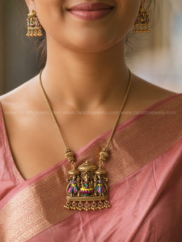 Antique Finish Lakshmi Necklace (Hand Painted) N963