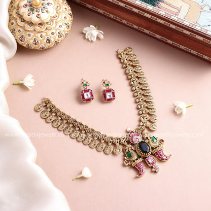 Carved Lion Stone Coin Necklace N984