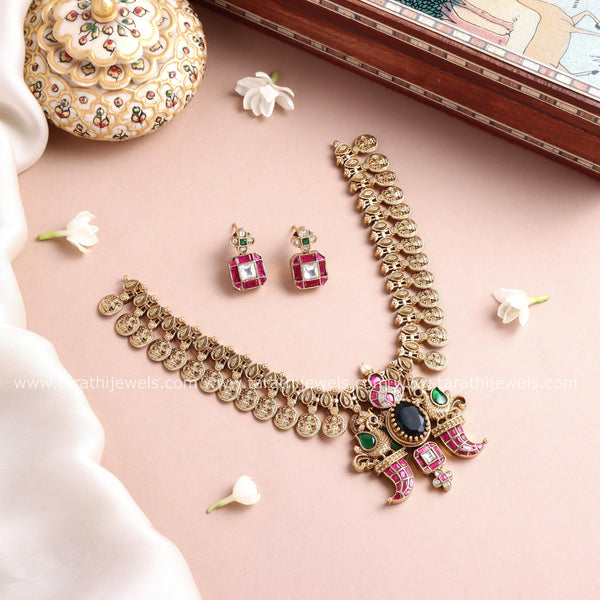 Carved Lion Stone Coin Necklace N984