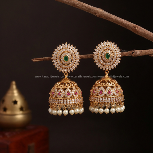 Classic American Diamond Stones Bridal Jumka EA606