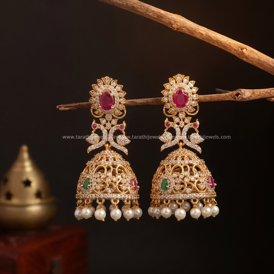Classic American Diamond Stones Bridal Jumka EA605