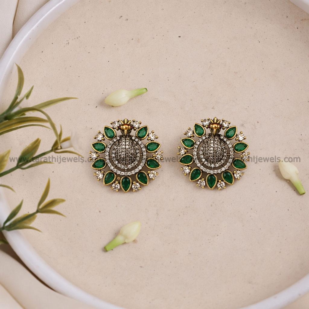 Peacock design Victorian Diamond Earrings EA322