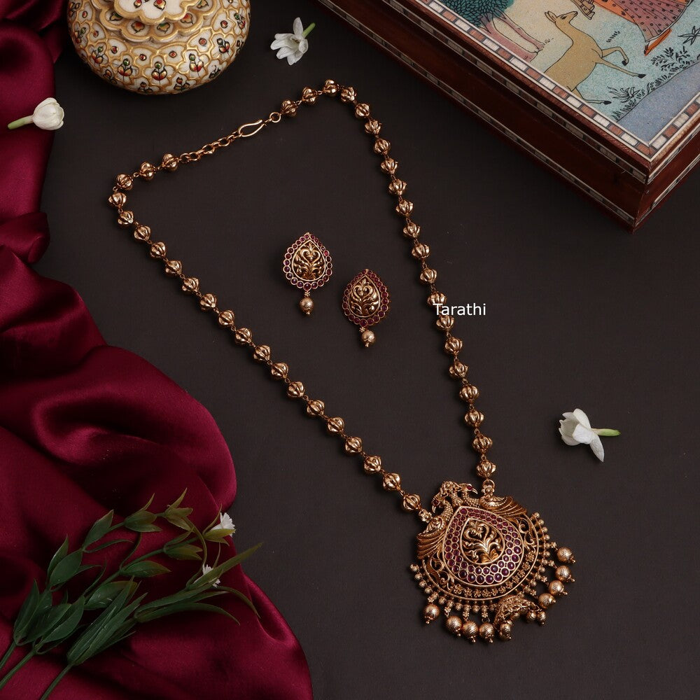 Gold Look alike Peacock Pendant haaram HA179