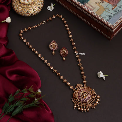 Gold Look alike Peacock Pendant haaram HA179