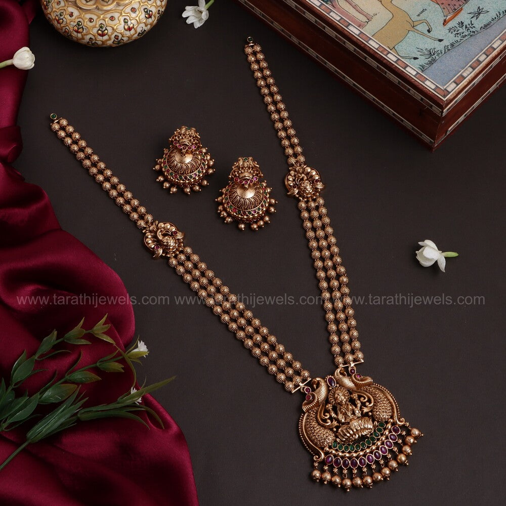 Gold Look alike Lakshmi Pendant Long Haaram HA180