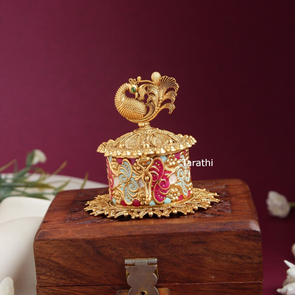 Peacock Meenkari kumkum Box KK18