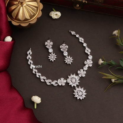Floral Design Diamond Look alike Necklace N400