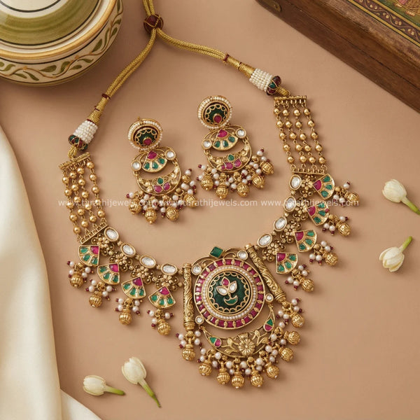 Tarathi Jadau Kundan Stone Heritage Necklace N831