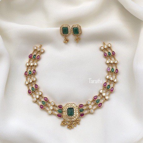 Beautiful Three Layered stone Necklace set N110 (Pink and White and ...