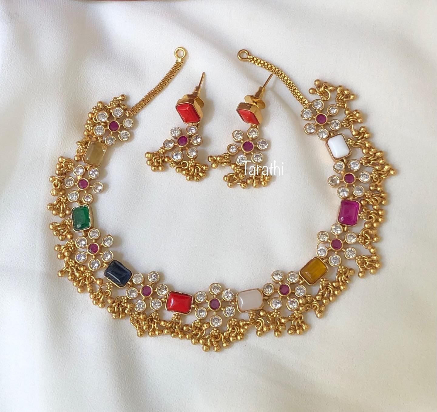 Elegant Navarathna stone Necklace N180 | Tarathi Jewels