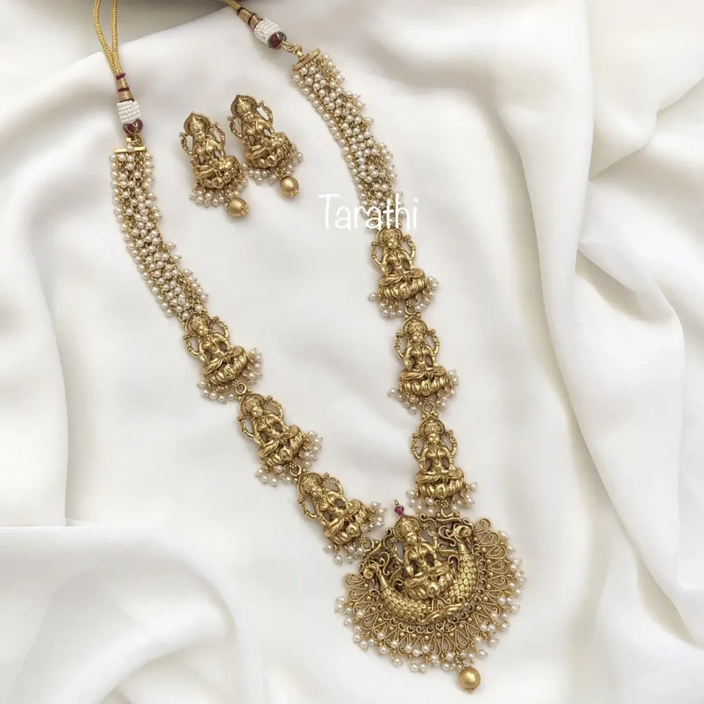 Gold Look alike Premium Quality Pearl Lakshmi Haaram HA83 - Image 3