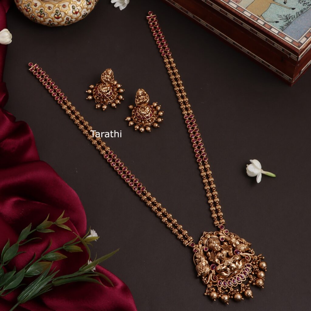 Gold Look alike Lakshmi Pendant Long Haaram HA169